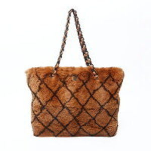 CHANEL Fur Chain Shoulder Bag Brown